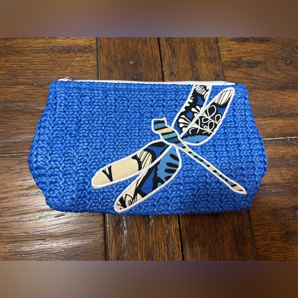 Vera Bradley woven beach tote bag and small bag Blue Bayou Dragonfly pattern - Picture 6 of 8